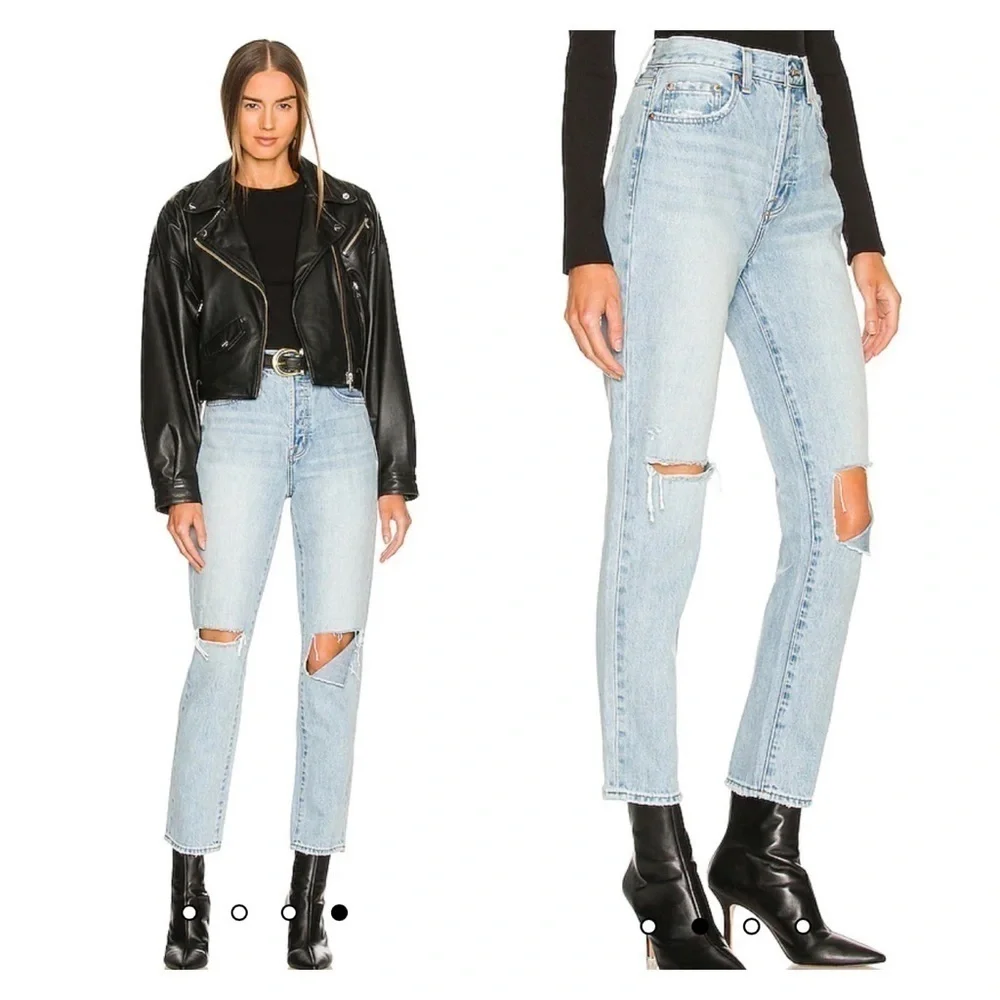 Pistola x Revolve Keaton High Rise Light Wash Distressed Slim Straight Jeans 28
